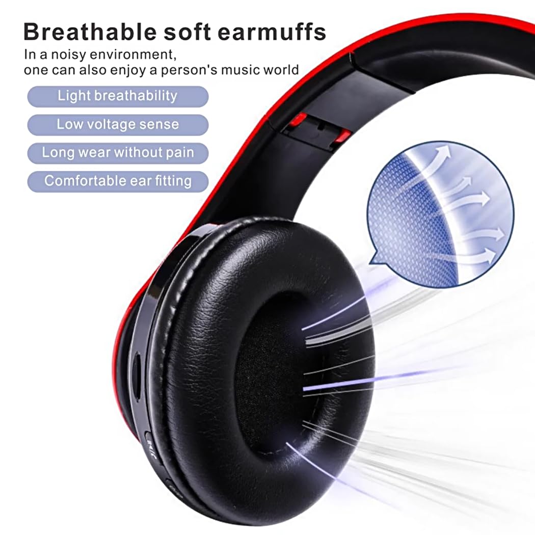 Fragolucyou Wireless Bluetooth Headphones-Colorful Lights,Foldable,Bluetooth 5.0,10 m Range,Stereo Surround,Built-in Microphone,Comfortable affixed Ears (Black-red)