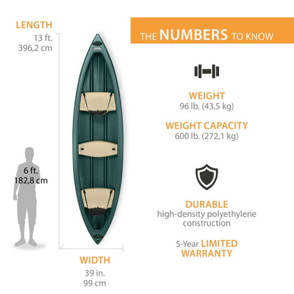 LIFETIME Wasatch Canoe, Green, 13'