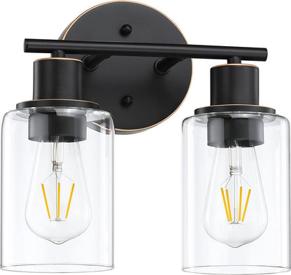 Pia Ricco 2-Light Bathroom Vanity Light Fixtures, Oil Rubbed Bronze, Glass Shades, Model 41922