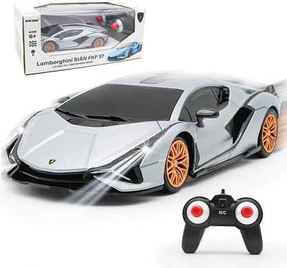 QUN XING Remote Control Car 1:24 Officially Licensed 2.4GHZ Rc Cars Lambo Sport Racing Toy Car for Kids Boys 4-7 Years Birthday GiftSilver