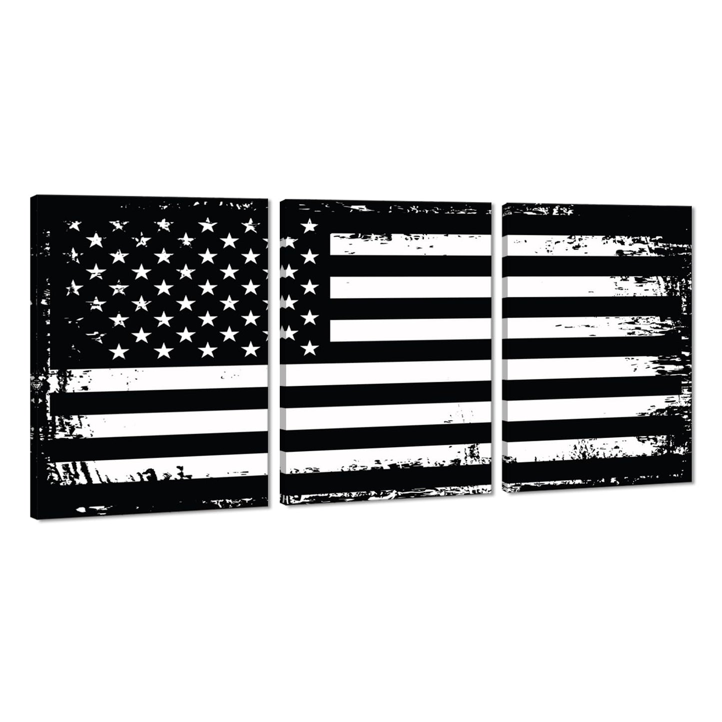 Black and White Wall Art American Flag Artwork 3 Panels Patriotic Retro USA Flag Pictures Canvas Prints Art Living Room Home Office Decor Framed Ready to Hang -20"W x 28"H x 3pcs