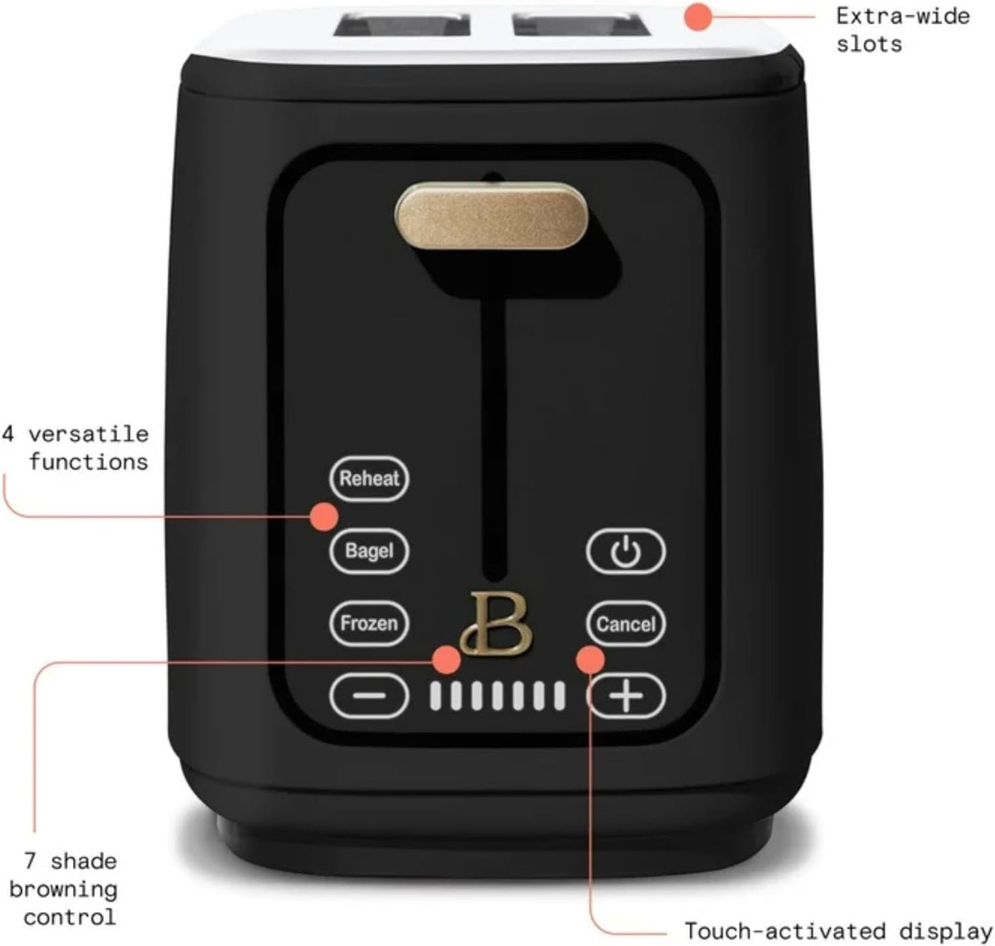 Skiennix 2-Slice Digital Toaster - Touch Control Panel, Adjustable Shade Settings, Wide Openings | Black
