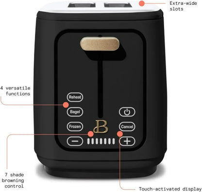 Skiennix 2-Slice Digital Toaster - Touch Control Panel, Adjustable Shade Settings, Wide Openings | Black