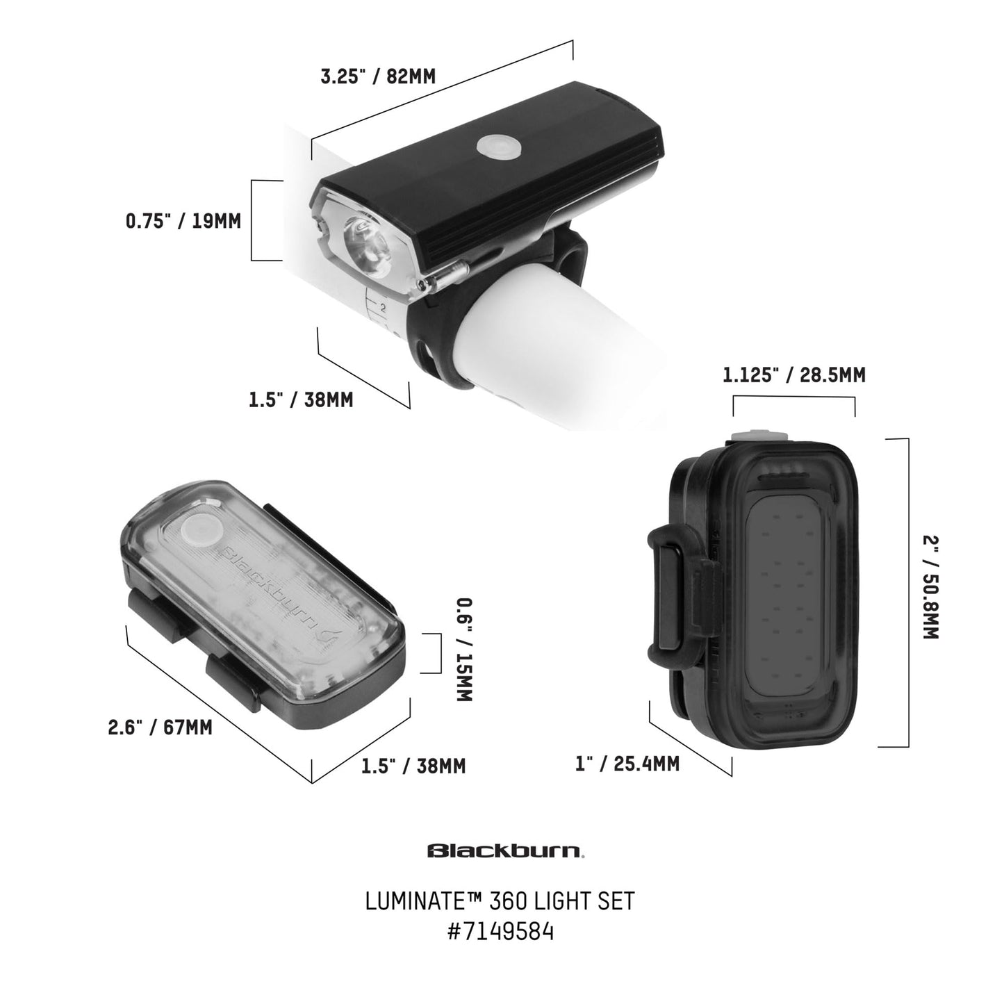 Blackburn Luminate 360 Light Set (Dayblazer 550 Lumens, Grid Rear 40 Lumens/Grid Side 40 Lumens)