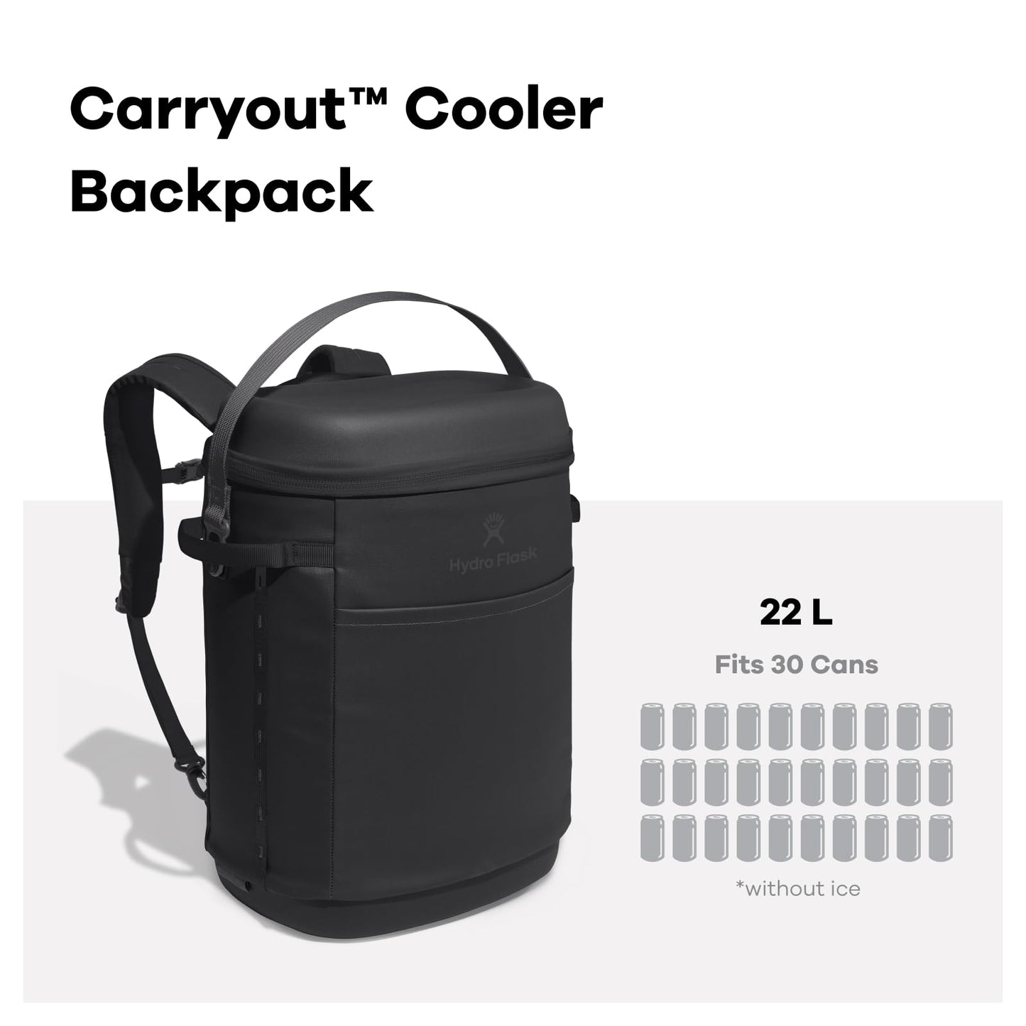 Hydro Flask Carryout Cooler Backpack - Insulated Portable Soft Cooler - 22 L Capacity in Black