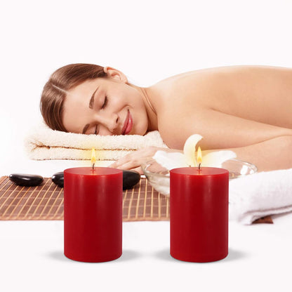6 Pack Unscented Dripless Smokeless Red Pillar Candles, 2.75x3.25 Inch Cylinder Wax Candles for Home Table Holiday Party Spa Decor Emergency