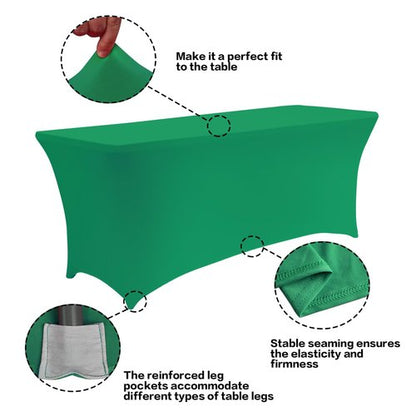 IVAPUPU 2 Pack 8FT Table Cloth for Rectangular Fitted Events Stretch Emerald Green Table Covers Washable Cover Spandex Tablecloth Protector for Party, Wedding, Cocktail, Banquet, Festival