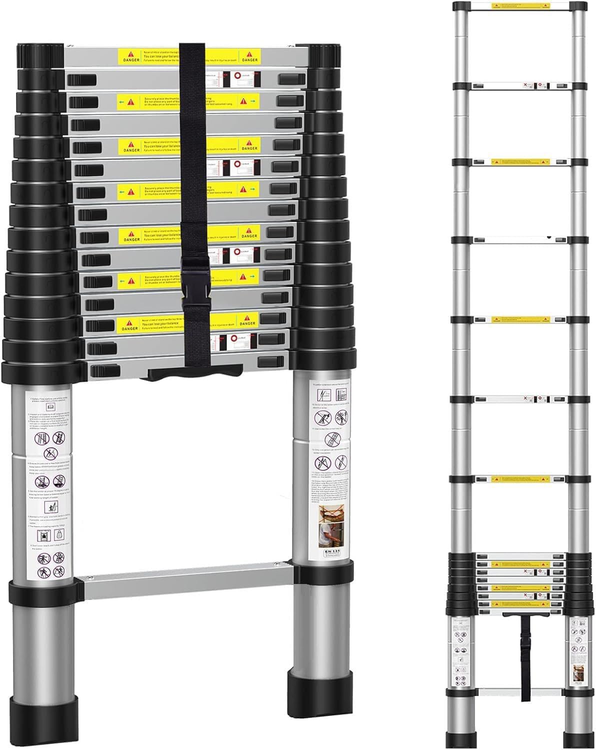 BOWEITI 15.5FT Telescoping Ladder, Aluminum Collapsible Ladders w/Non-Slip Feet, for RV, Household, Outdoor, 330lbs Capacity (4.7m)