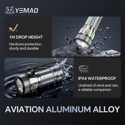 Yemao Rechargeable Flashlights 13800 High Lumens, Brightest Flashlight, Super Bright LED Flashlight Type C Charged, 5 Modes Long Lasting 63 Hours, for Emergencies, Camping, Outdoor, Caving