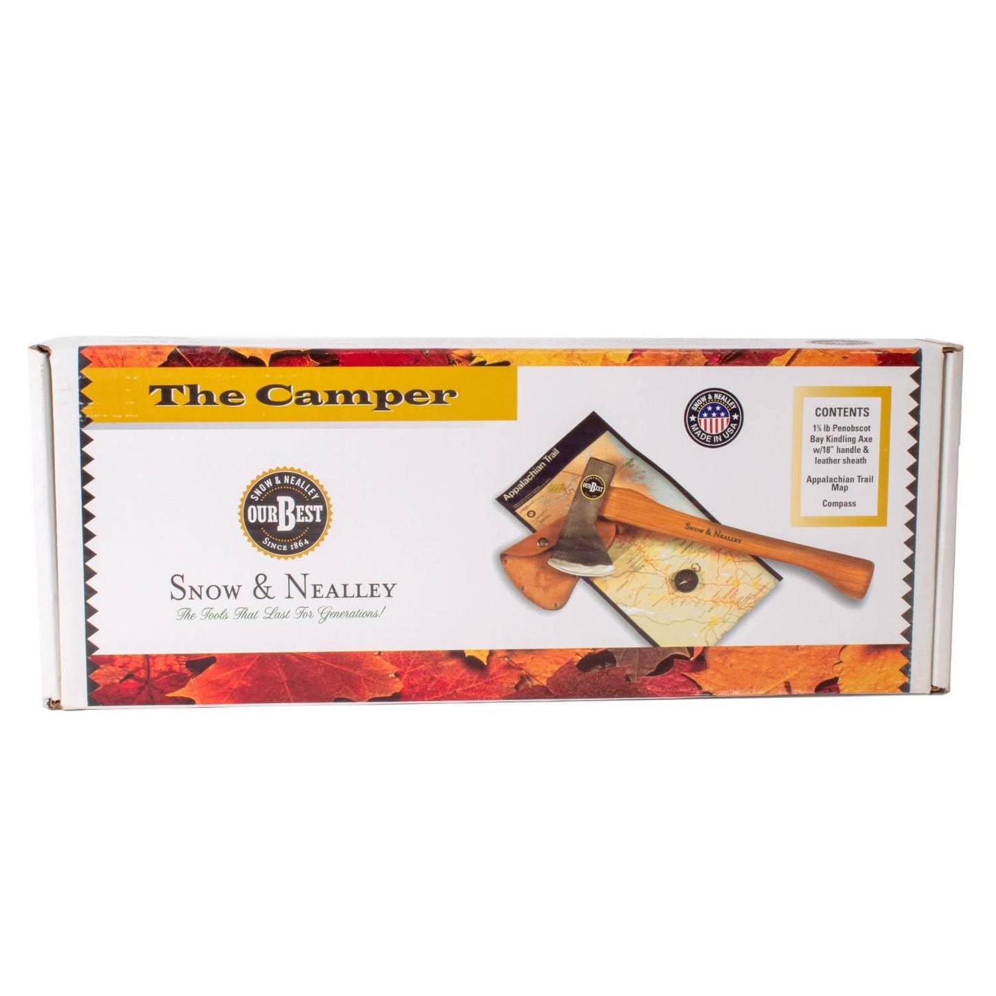 Snow & Nealley Boxed Set, Camper Axe Gift Set, Portable Penobscot Bay Kindling Axe, Belt Sheath, Compass, and Trail Map