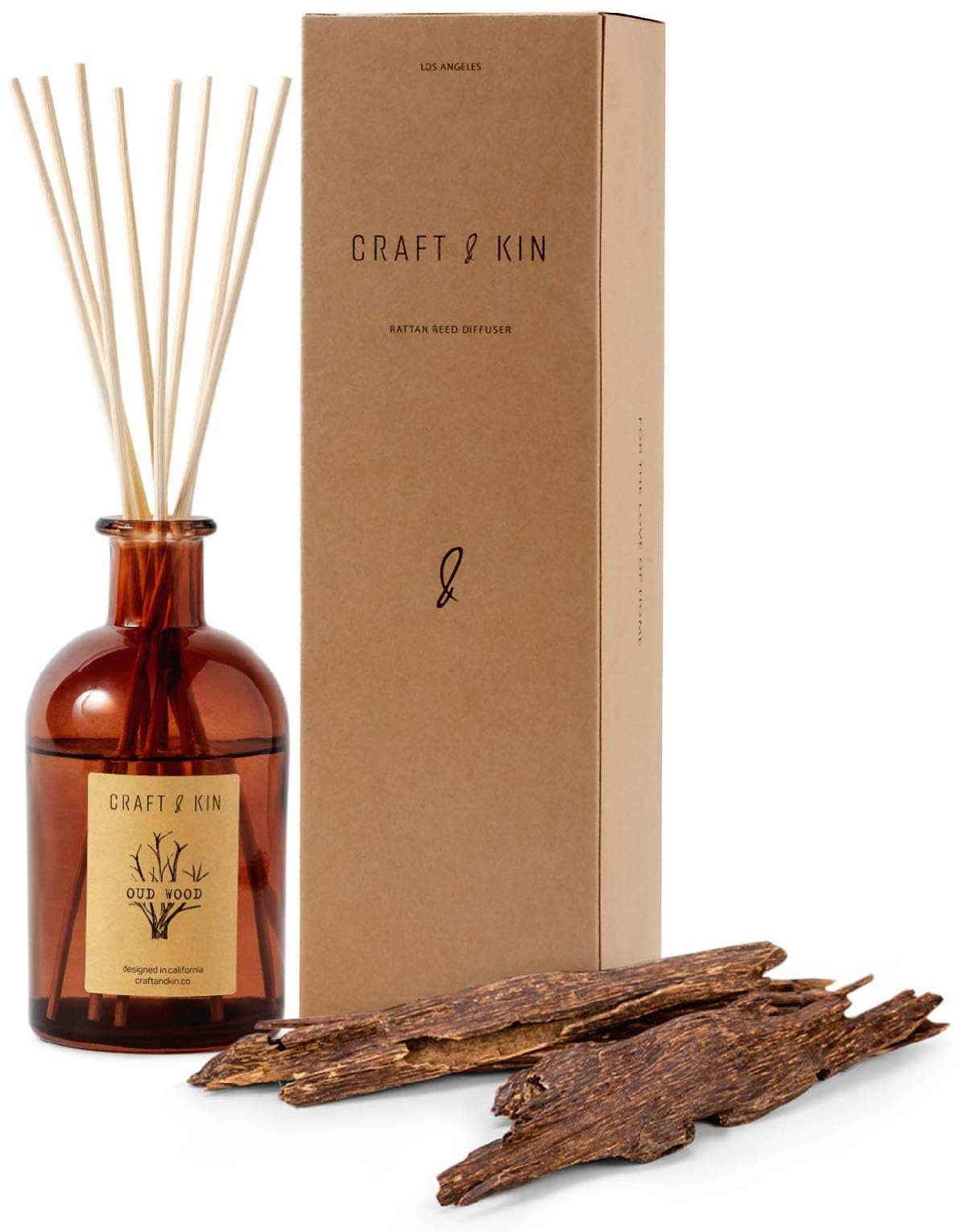 Craft & Kin Sage, Mint & Lavender Reed Diffuser | All Natural Essential Oil & 8 Rattan Scent Sticks | Reed Diffusers for Home, Bathroom | Long Lasting Home Fragrance in Amber Glass, 5.75oz
