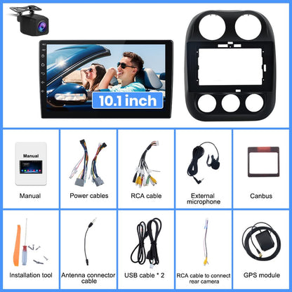 Car Radio for Jeep Compass Patriot 2010–2016, 10.1" Touchscreen Android 13 Stereo Quad-Core | 2GB RAM 64GB ROM | Wireless CarPlay Android Auto | Backup Camera, WiFi, FM AM, Steering Wheel Control