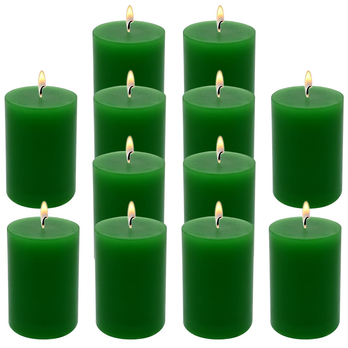2"x3" Green Pillar Candles, Hand-Poured Candles Set of 12, Emergency Candles, Dripless Pillar Candles for Weddings, Parties, Halloween, Church, Home Décor