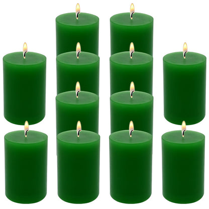 2"x3" Green Pillar Candles, Hand-Poured Candles Set of 12, Emergency Candles, Dripless Pillar Candles for Weddings, Parties, Halloween, Church, Home Décor