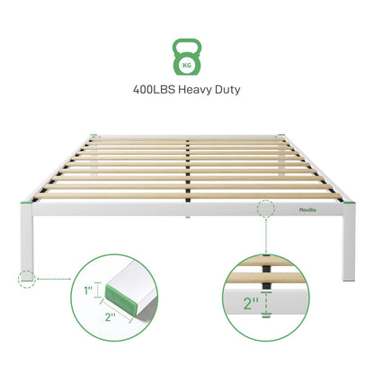 Novilla 14 Inch Bed Frame Queen Size, Metal Bed Frame with Storage,Queen Platform Bed Frame No Box Spring Needed, Wooden Slats Support, Heavy Duty, Easy Assembly, White
