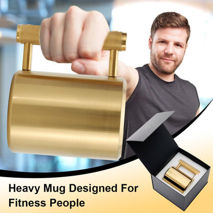 Heavy Mug Weighted Mug 18LB/8KG 10 oz Heavy Workout Cup with Non-Slip Handle, 304 Stainless Steel Fitness Dumbbell Coffee Mug for Home Gym Training, Arm Strength Challenge,Golden
