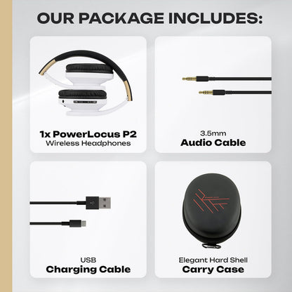 PowerLocus Bluetooth Over-Ear Headphones, Wireless Stereo Foldable Headphones Wireless and Wired Headsets with Built-in Mic, Micro SD/TF, FM for iPhone/Samsung/iPad/PC (Black/White)