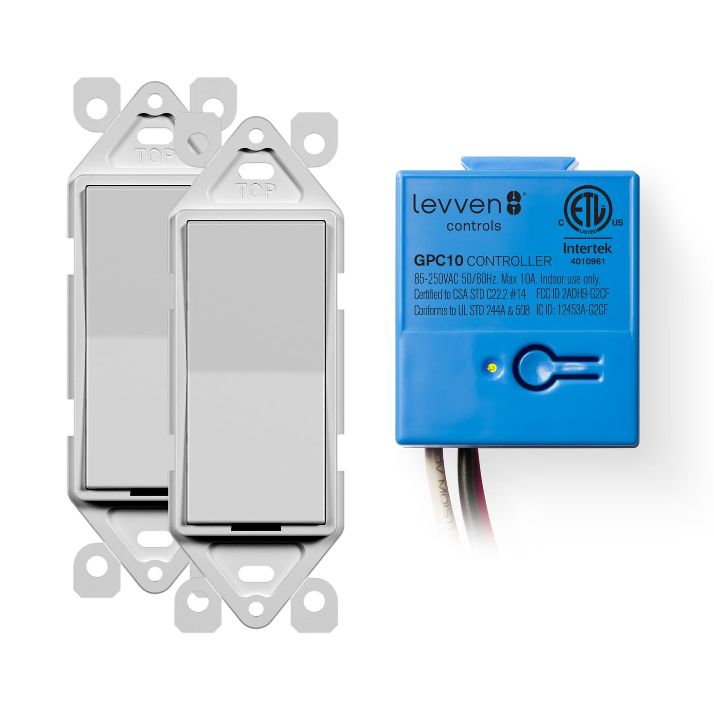 Levven Single-Pole On/Off Wireless Switch and Receiver Kit - Decorator-Style Switch, White
