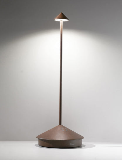 Zafferano Pina Pro Cordless LED Table Lamp (Rust) in Powder-Coated Aluminum, Touch Dimmable, Indoor Outdoor Use, Contact Charging Base, USA Plug