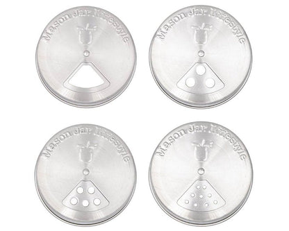 Mason Jar Lifestyle Adjustable Spice Shaker Lids for Regular Mouth Mason Jars – 4 Pack Stainless Steel Tops with Shaker and Pour Options – Seasoning Dispenser Lids