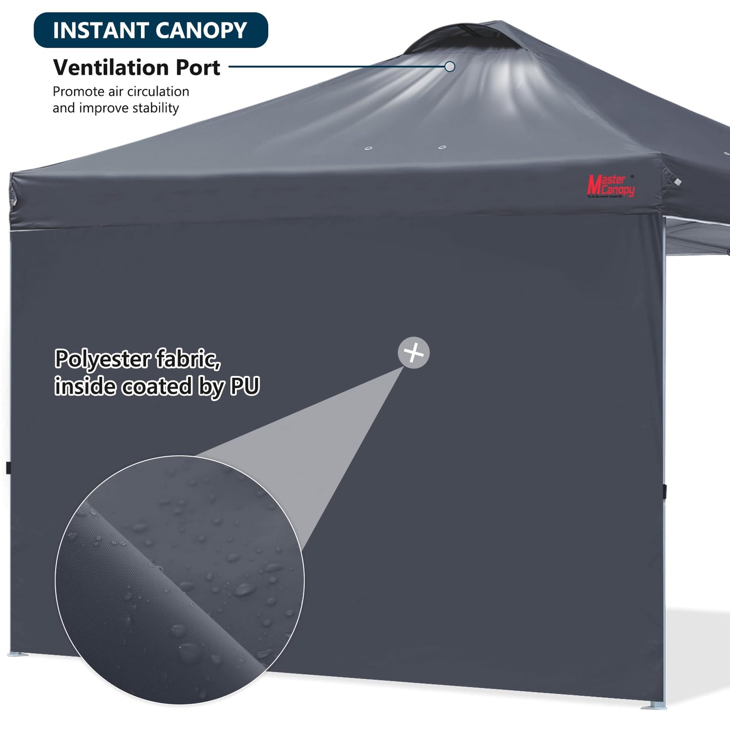 MASTERCANOPY Durable Pop-up Canopy Tent with 1 Sidewall (8'x8',Dark Grey)