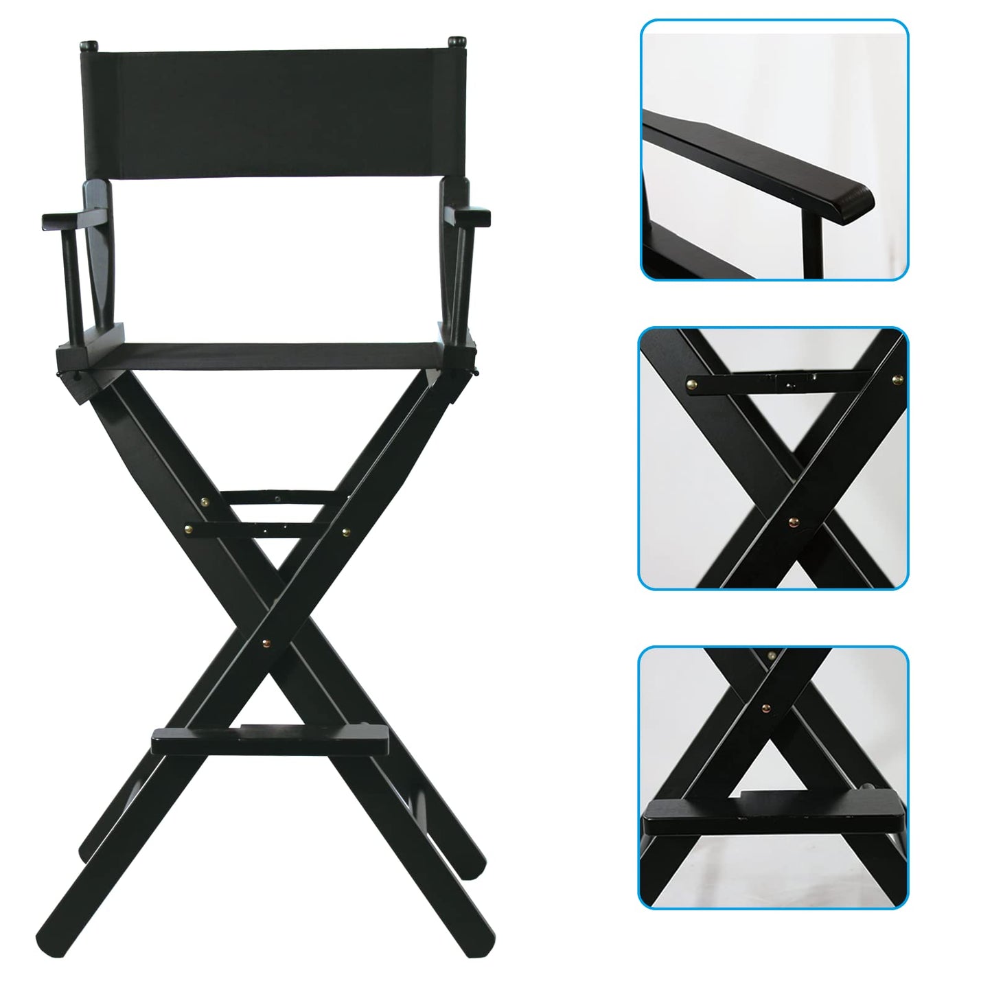 JXUFDHO Tall Directors Chair Foldable 46'', Makeup Chair Black for Makeup Artist, 250lbs Capacity Solid Hardwood,Black