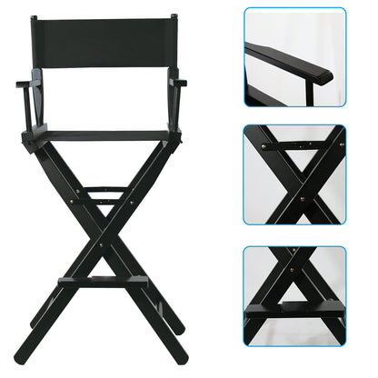 JXUFDHO Tall Directors Chair Foldable 46'', Makeup Chair Black for Makeup Artist, 250lbs Capacity Solid Hardwood,Black