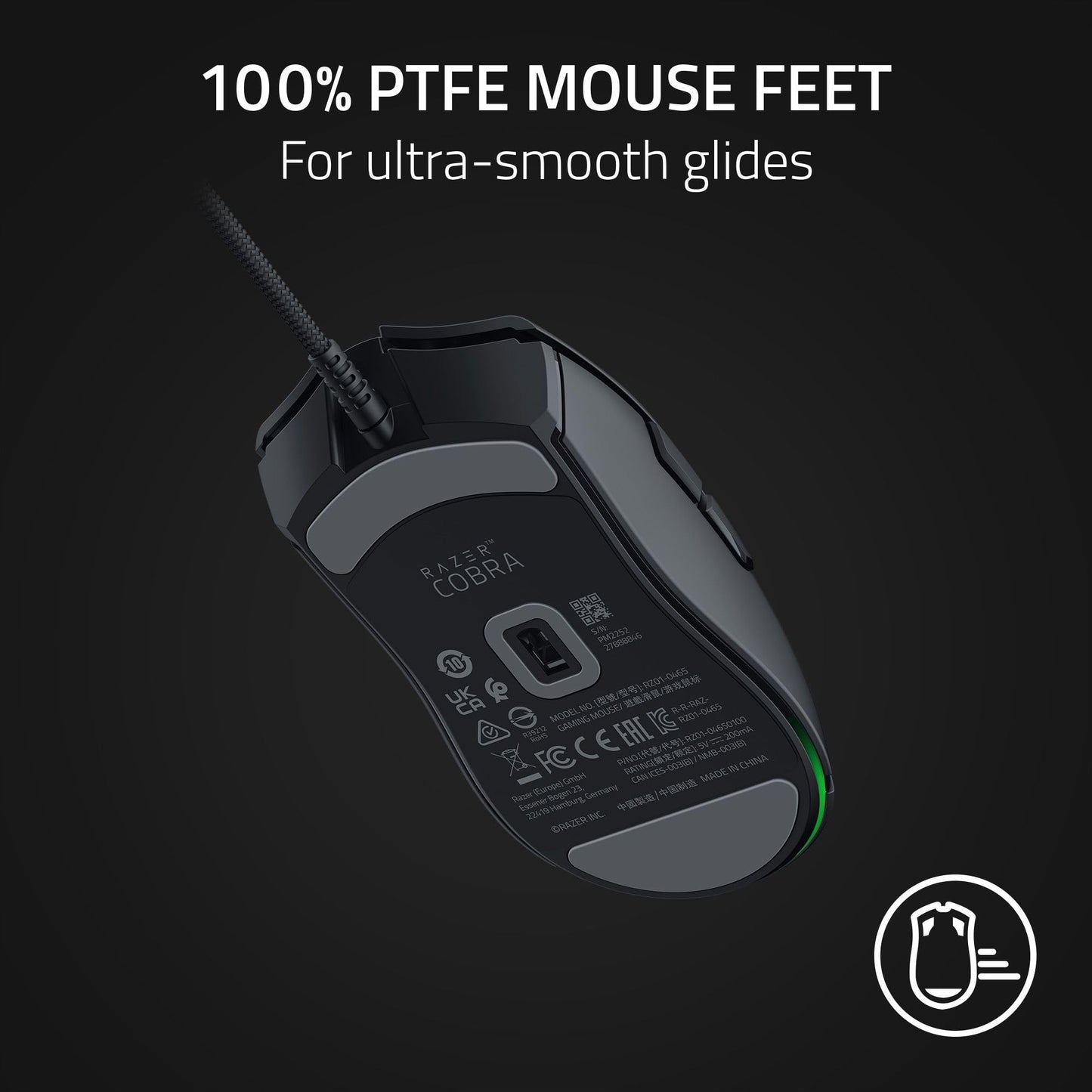 Razer Cobra Wired Gaming Mouse: 58g Lightweight Design - Gen-3 Optical Switches - Chroma RGB Lighting with Underglow - Precise 8500 DPI Optical Sensor - 100% PTFE Mouse Feet - Speedflex Cable - Black