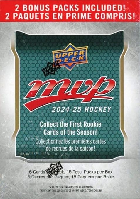 2024/25 Upper Deck MVP Hockey HUGE EXCLUSIVE Factory Sealed 15 Pack Blaster Box with 90 Mint Cards including (3) Short Prints &amp (2) Insert Cards! Your 2024/25 Hockey Collection Starts Here!