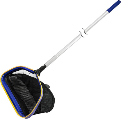 Poolvio Pool Deep Skimmer Net - Adjustable 3ft to 10ft Aluminum Pole & Fine Mesh Bag for All Pools