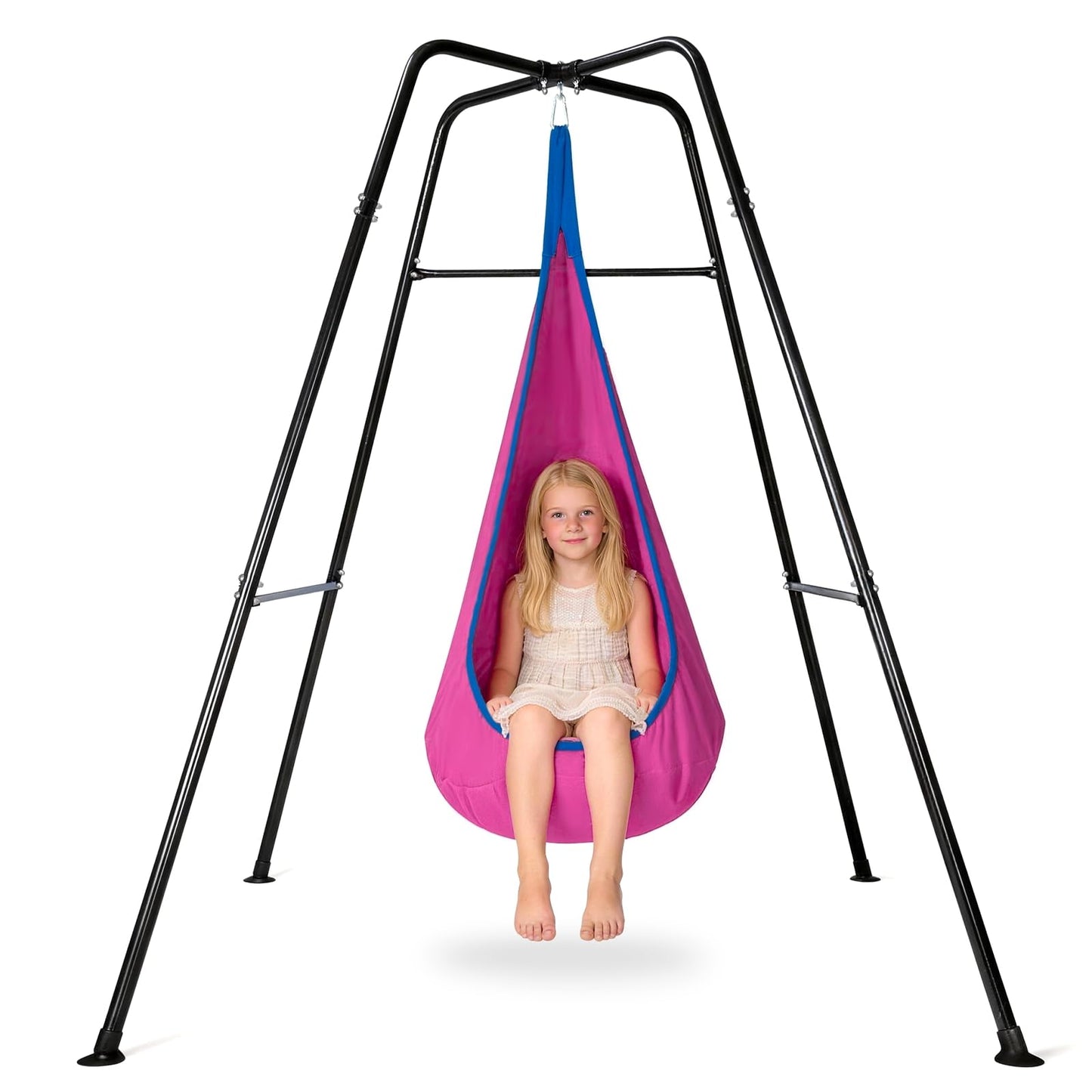 Swing Stand Frame with Sensory Pod Swings,Sensory Swing Set for Kids,Heavy Duty Metal Swings Frame,Cotton Sensory Pod Swing for Kids Indoor and Outdoor 330LBS Pink