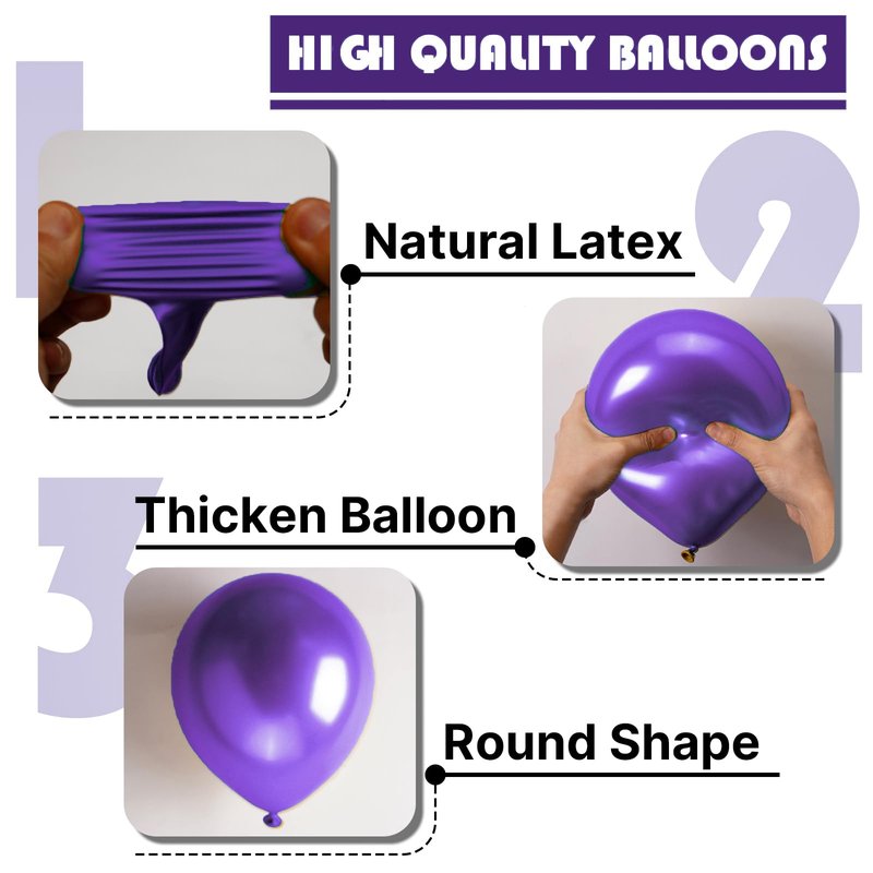 PartyWoo Metallic Purple Balloons 100 pcs 12 Inch Chrome Purple Latex Helium Balloons for Mardi Gras Graduation Wedding Baby Shower Anniversary Birthday Party Decorations Purple-G105