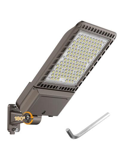 DEMILARE 400W LED Parking Lot Light - 60,000LM Adjustable Arm Mount Outdoor Flood Shoebox Light with Dusk to Dawn Photocell, IP65 Waterproof Commercial Street Area Lighting for Parking Lot, Stadium