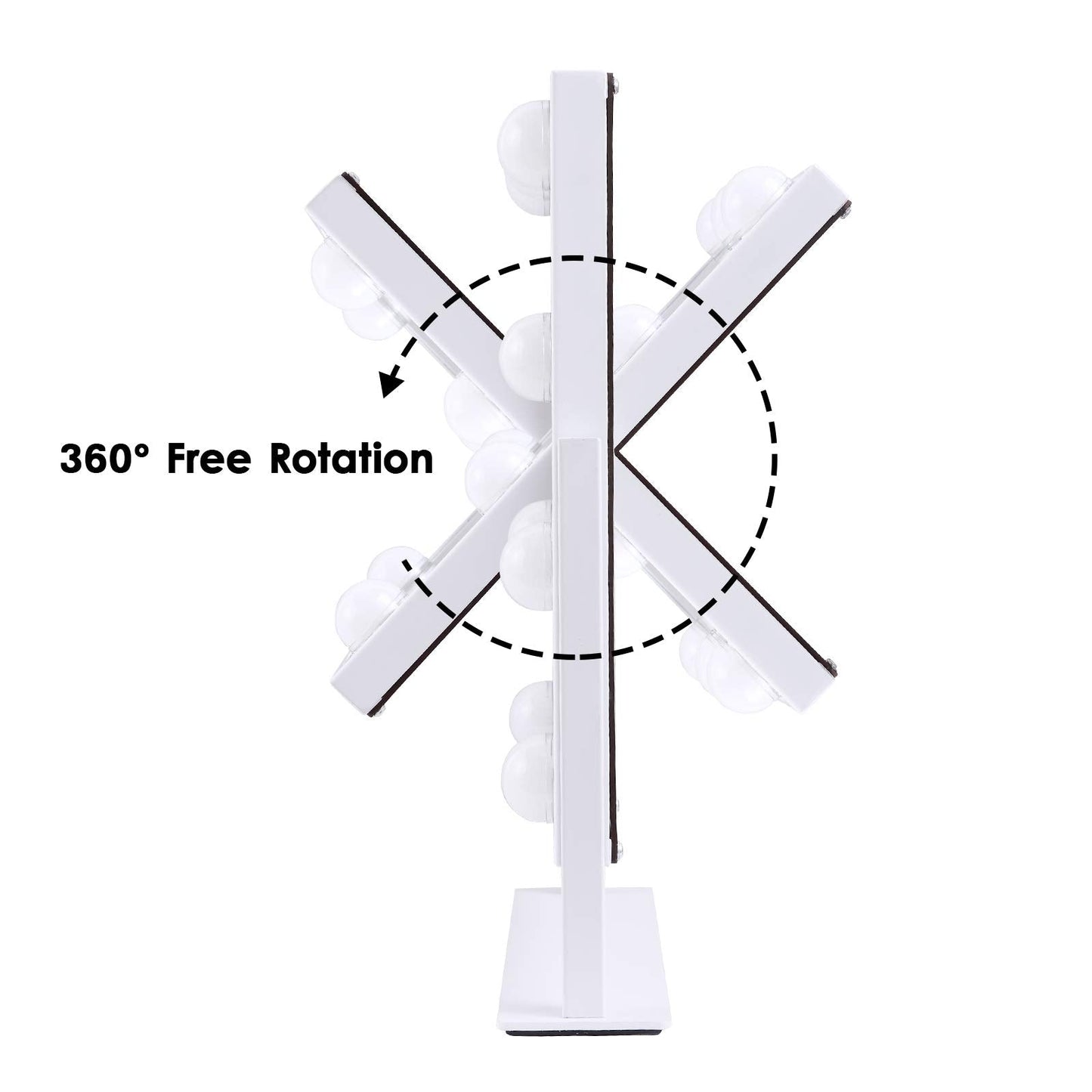 Lighted Makeup Mirror Hollywood Mirror Vanity Mirror with Lights, Touch Control Design 3 Colors Dimable LED Bulbs, Detachable 10X Magnification, 360°Rotation, (White) 12" L x 14" W