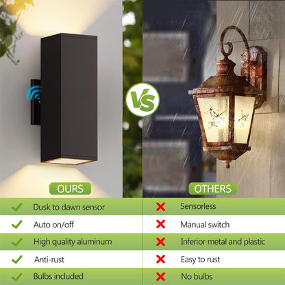 KIZON Outdoor Wall Lights, Dusk to Dawn Sensor, 2 Pack, Aluminum, Oil Rubbed Bronze Finish, Model K213