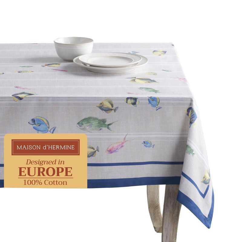 Maison d' Hermine Table Cloth Rectangle Table 100% Cotton 60 x 90 Inches Tablecloth Reusable Decorative for Dining Kitchen Room Farmhouse Home Gifts for Mothers Day Spring Summer - Poisson