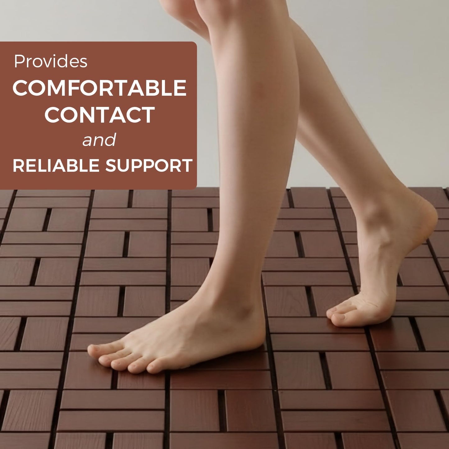 BreezeHug 44 Pack Interlocking Deck Tiles 12"x12"x0.8" Plastic Waterproof Floor Tiles, Outdoor Interlocking Flooring Panels for Patio Garden Poolside Balcony Porch(Brown)