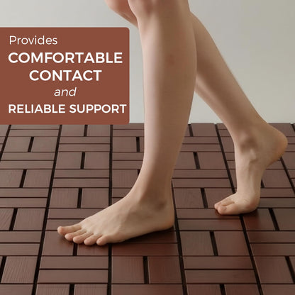 BreezeHug 44 Pack Interlocking Deck Tiles 12"x12"x0.8" Plastic Waterproof Floor Tiles, Outdoor Interlocking Flooring Panels for Patio Garden Poolside Balcony Porch(Brown)