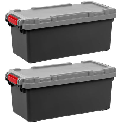 IRIS USA 2 Pack TrailBox, 15 Gallon Lockable Storage Trunk Box, Truck Bed Bin Heavy-Duty Containers Camping Gear, Adventure Chest - Dark Gray/Gray