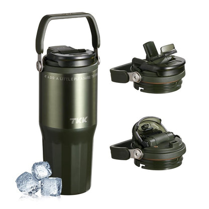 TKK 24 oz Ceramic Coated Tumbler with Straw Lid, 18/10 Stainless Steel Vacuum Tumblers, Leakproof Double Walled Car Cup with Handle & Tea Infuser& Dishwasher Safe, for Hot & Cold Drinks,Alpine Green