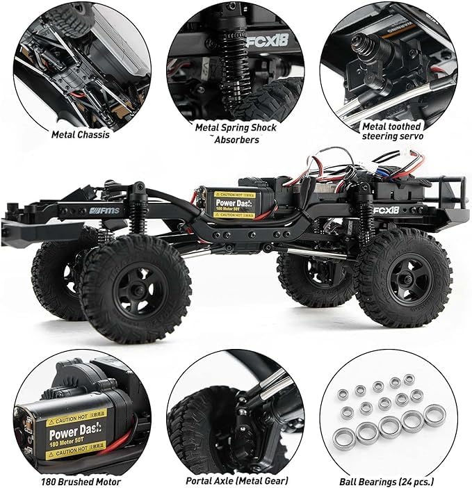 EAZYRC FMS Fcx18 1/18 Land Cruiser 80 Toyota RC Rock Crawler RTR 4x4 Off-Road Waterproof Hobby Grade RC Trucks All Terrains for Adults and Beginner(Yellow)