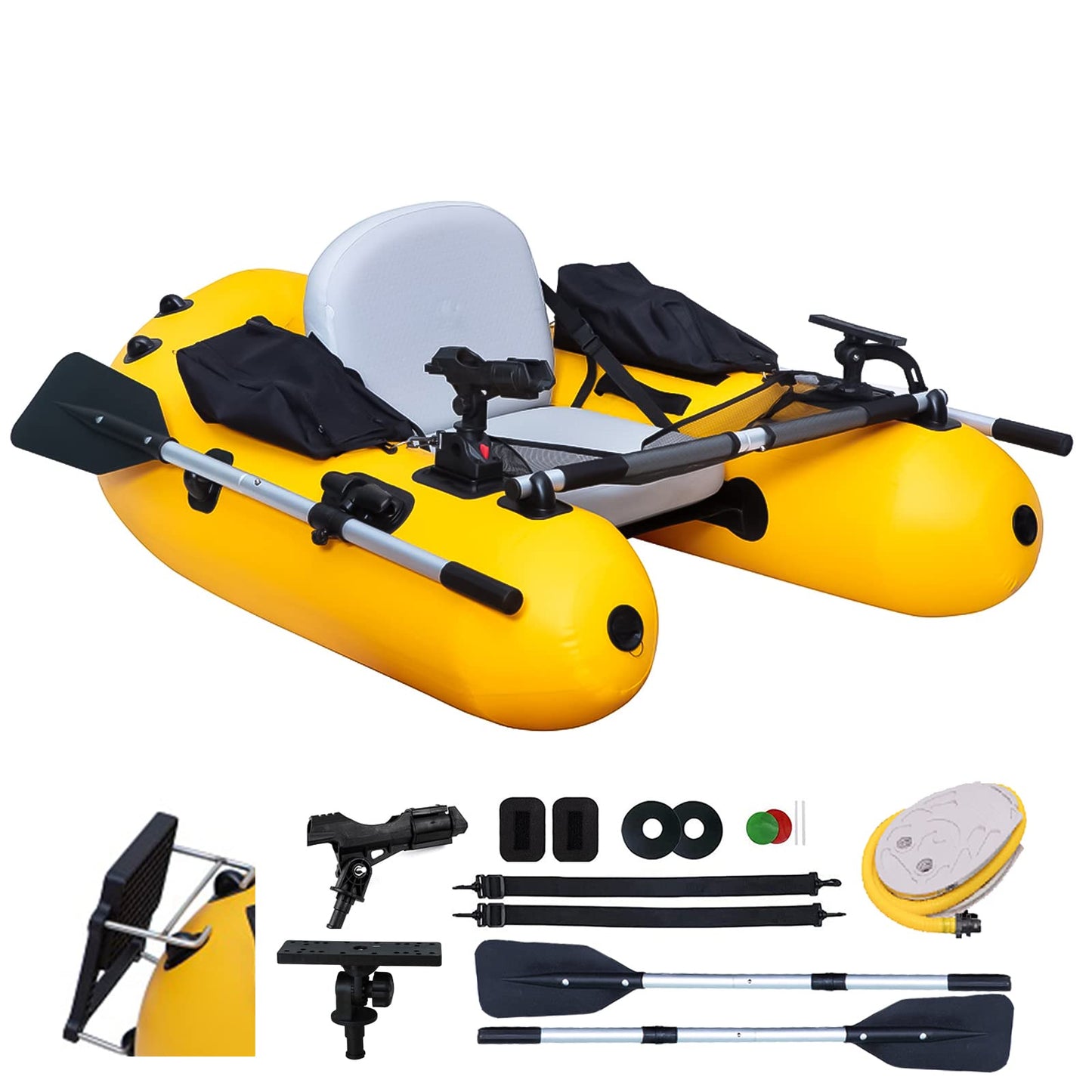 Xproutdoor Inflatable Fishing Float Tube, Belly Boat Fishing with Adjustable Backpack Straps, Storage Pockets, Fish Ruler, Pump, Oar, Float Tubes for Fishing, 350 LBS Load Capacity