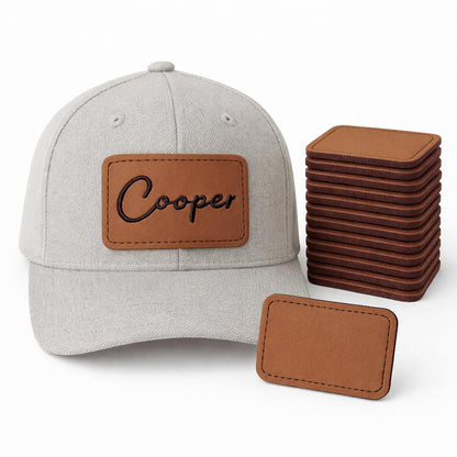 Leather Patches for Hats - 10 Pack, 3"x2" Blank Adhesive Back, Leather Hat Patches, Iron On, Laser Engraving Ready
