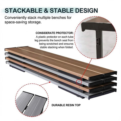 GL GLOBAL LIFE Collapsible Portable Folding Benches Seat for Outside Seating Soccer Sports Team Camping Foldable Bench Iron Tubes,Brown-59.25"