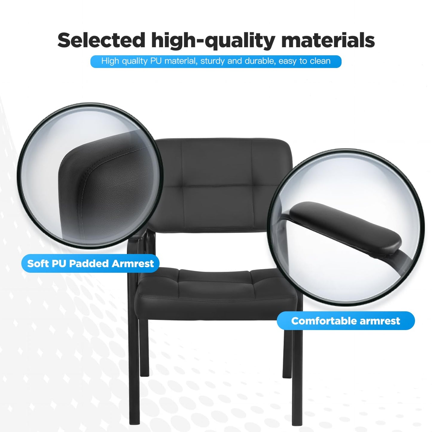 FDW Office Guest Chair Reception Chair Waiting Room Chairs with Padded Armrest PU Leather for Home Office Reception Meeting Room Chair Lobby No Wheels, Black