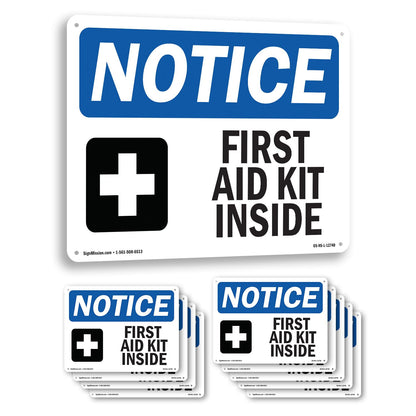 First Aid Kit Inside OSHA Notice Aluminum Sign 14 Inch x 10 Inch - 10 Pack