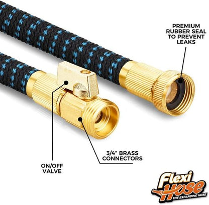 Flexi Hose Expandable Garden Hose - 50FT Lightweight & No-Kink with 8 Function Nozzle | Solid Brass Fittings