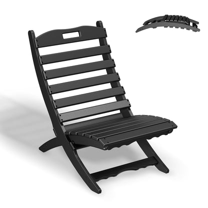 GREENVINES Folding-Xavier-Chair | Wave | Portable Adirondack-Chairs | HDPE Plastic | All Weather Fire-Pit Chair | Black | for Beach Outdoor Deck Poolside Garden Patio Porch Fishing
