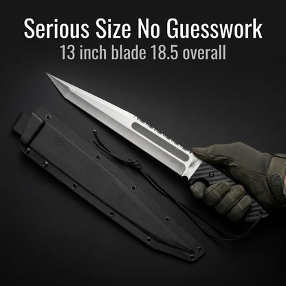 BATTLBOX BattlBolt Fixed Blade Outdoor Survival Knife, Doug Marcaida Design, 13in D2 Steel Blade, FRN Handle, Kydex Sheath - Bushcraft, Camping, Field Use