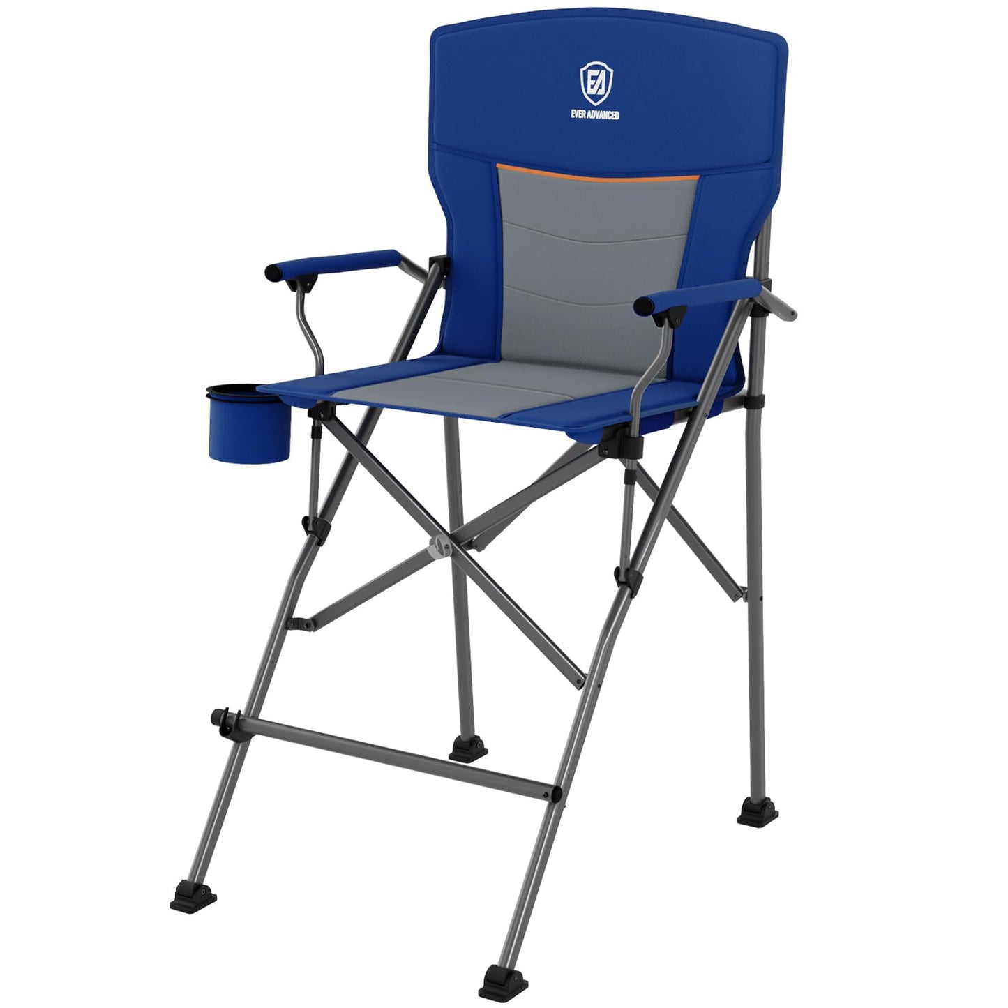 EVER ADVANCED Tall Camping Directors Chair with Cup Holder 31", Bar Height Folding Chair for Camping, Sports with Carry Bag, Mesh Pockets and Footrest, Heavy Duty 300 lbs, Blue